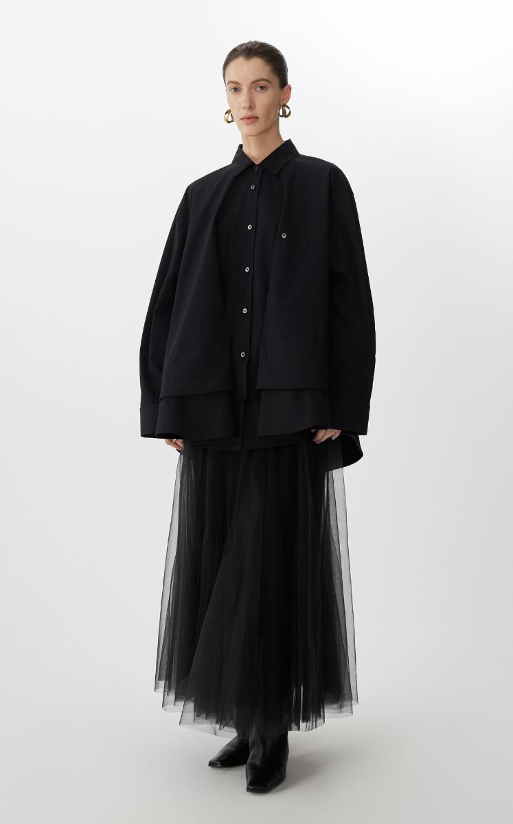 Skirt / JNBY A-Line Tulle Maxi Skirt- 2-in-1 Design Black