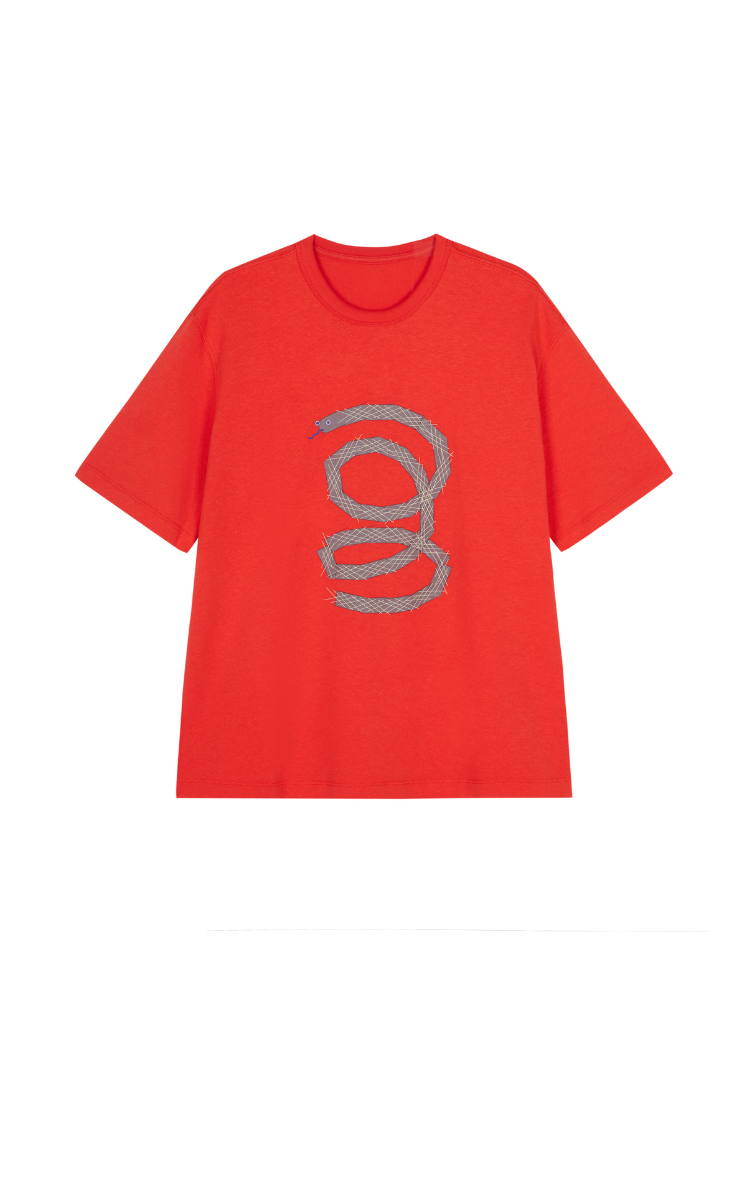 T-shirt / JNBY Cotton-Hemp Relaxed Fit Snake Graphic T-Shirt Red