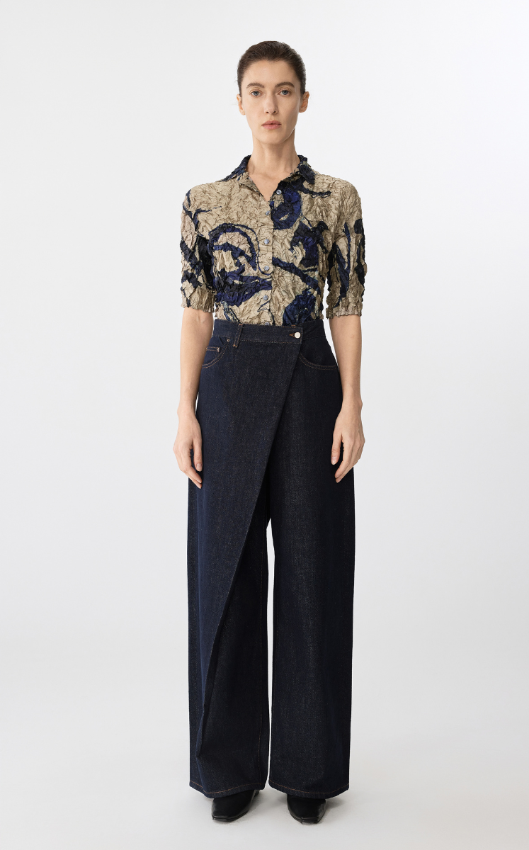 Pants / JNBY Cuffed Denim Wide-Leg Trousers Blue