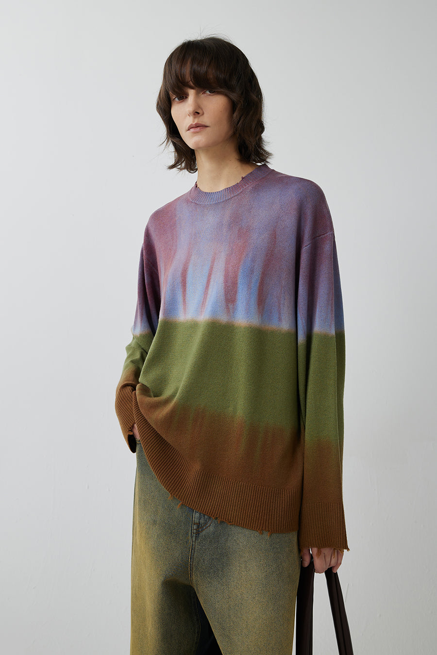 Sweater / JNBY Oversize Color Block Pullover Sweater DarkOliveGreen