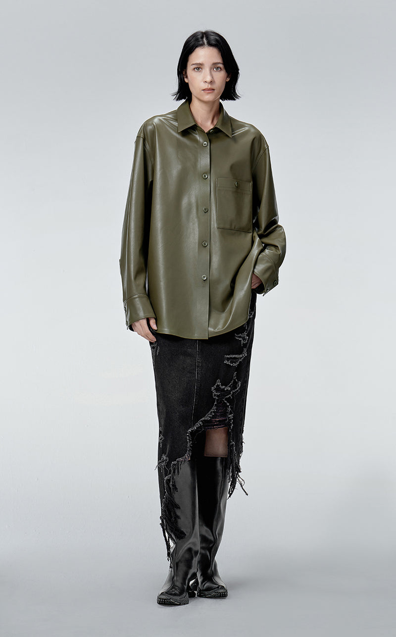 Skirt / JNBY Irregular Hem Denim Cotton Ripped Skirt Black