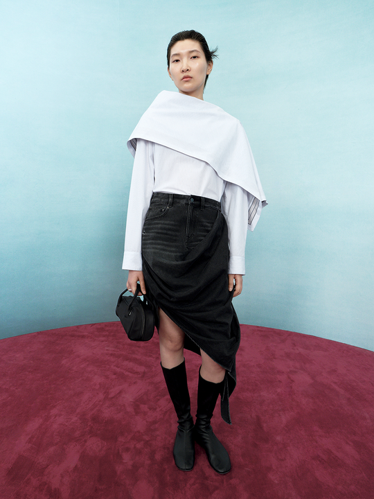 Shirt / JNBY Draped Poplin Long Sleeve Top White