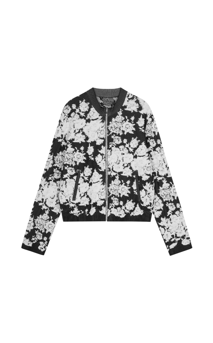 Sweater / JNBY Peony Jacquard Knit Short Cardigan Black