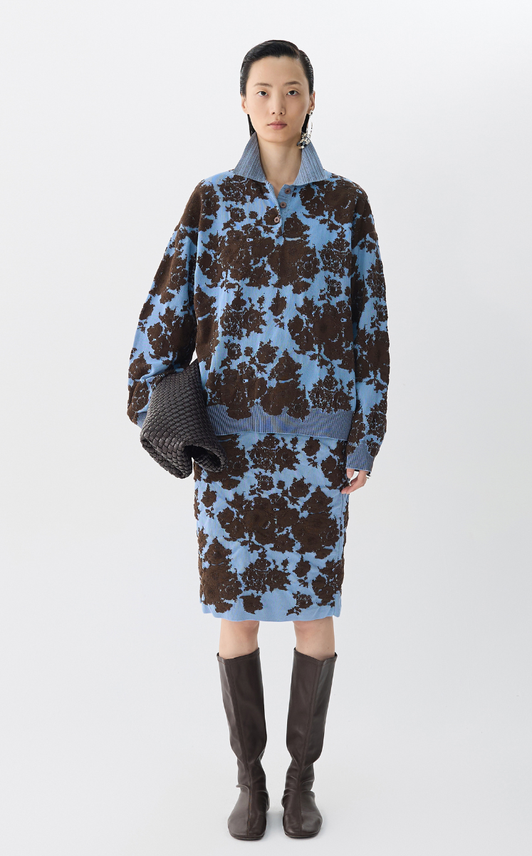Skirt / JNBY Cotton Blend Floral Midi Skirt Blue coffee