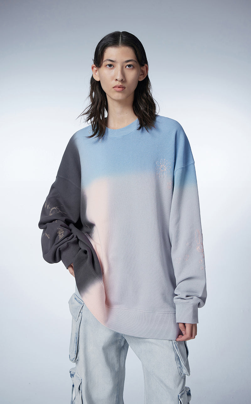 Sweatershirt / JNBY Oversize Color-block Cotton Pullover Sweatershirt Grey