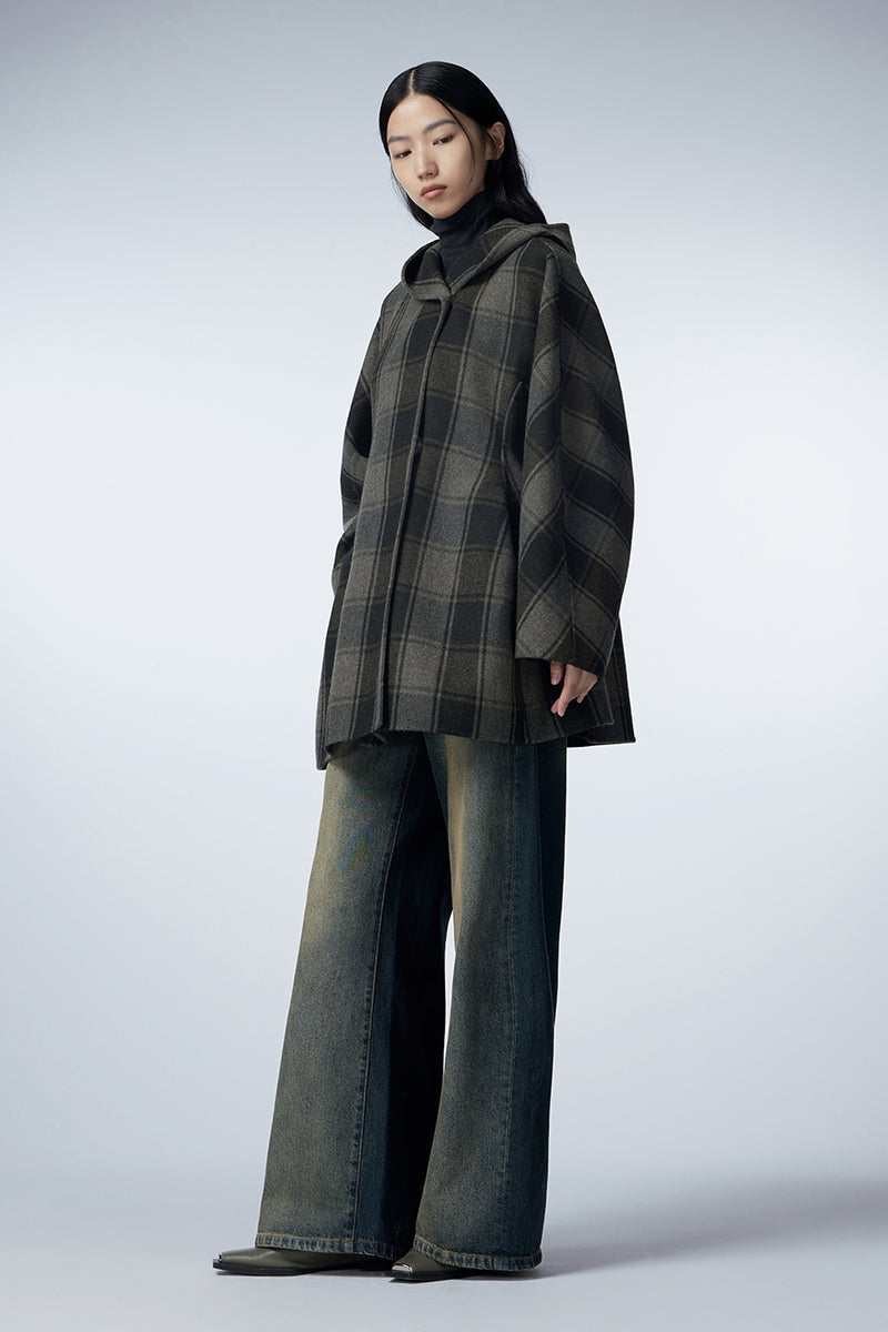 Coat / JNBY Retro Plaid Wool Coat Snow4
