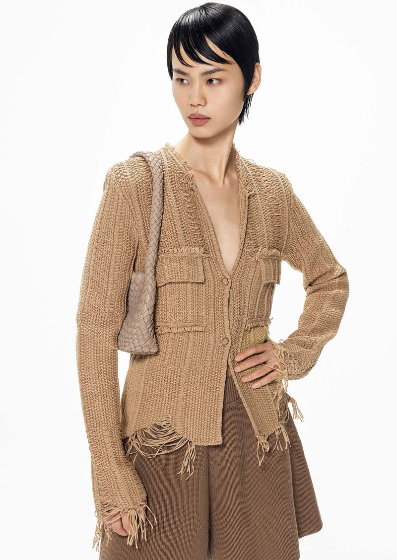 Cardigans / JNBY Woven Irregular H-Line Cropped Cardigan Brown