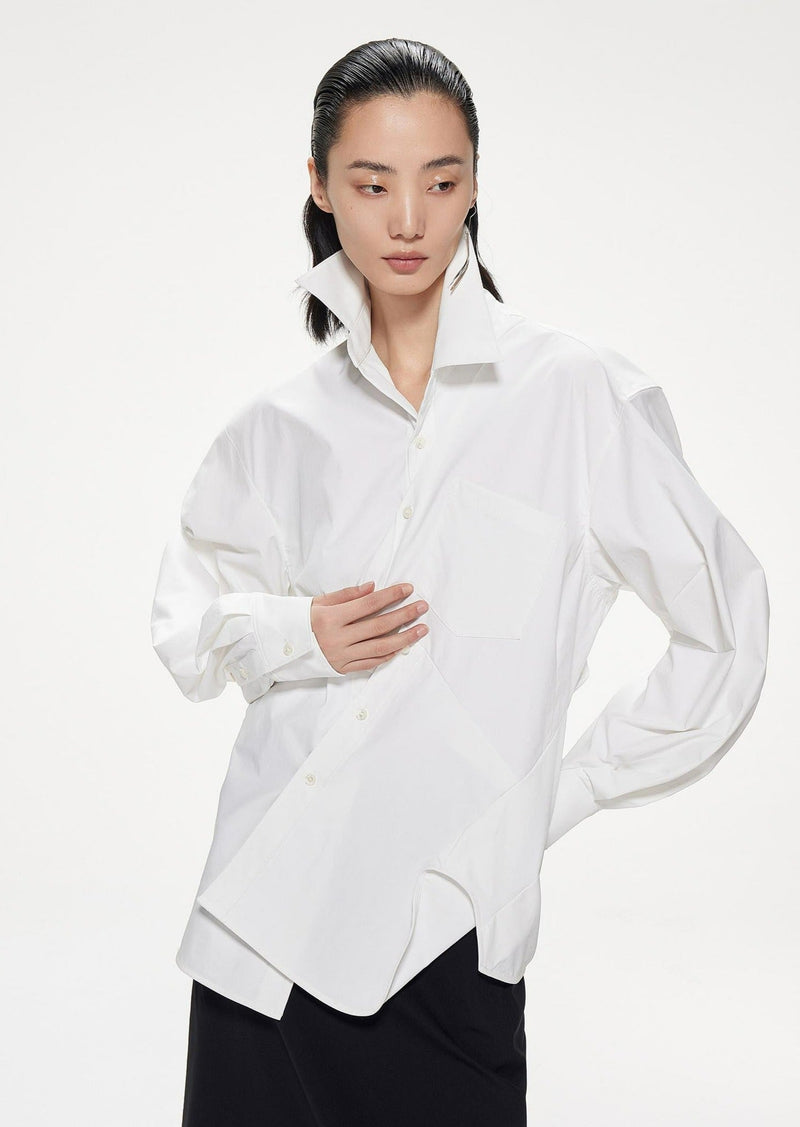 Shirts / JNBY Loose Fit Asymmetric Turndown CollarLong Sleeve Shirt White