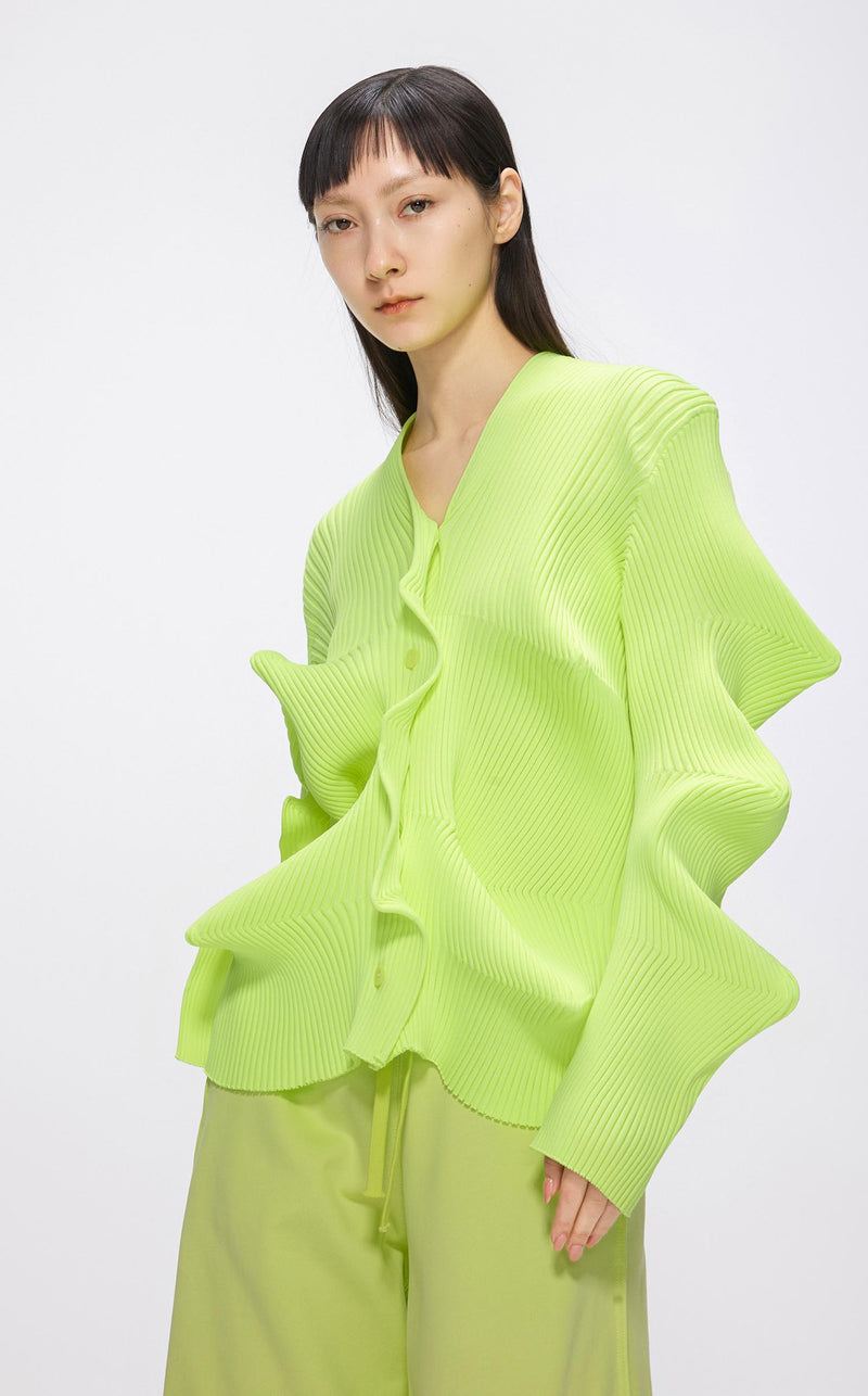 Sweater / JNBY Ruffled Wavy Detail Cardigan Yellow