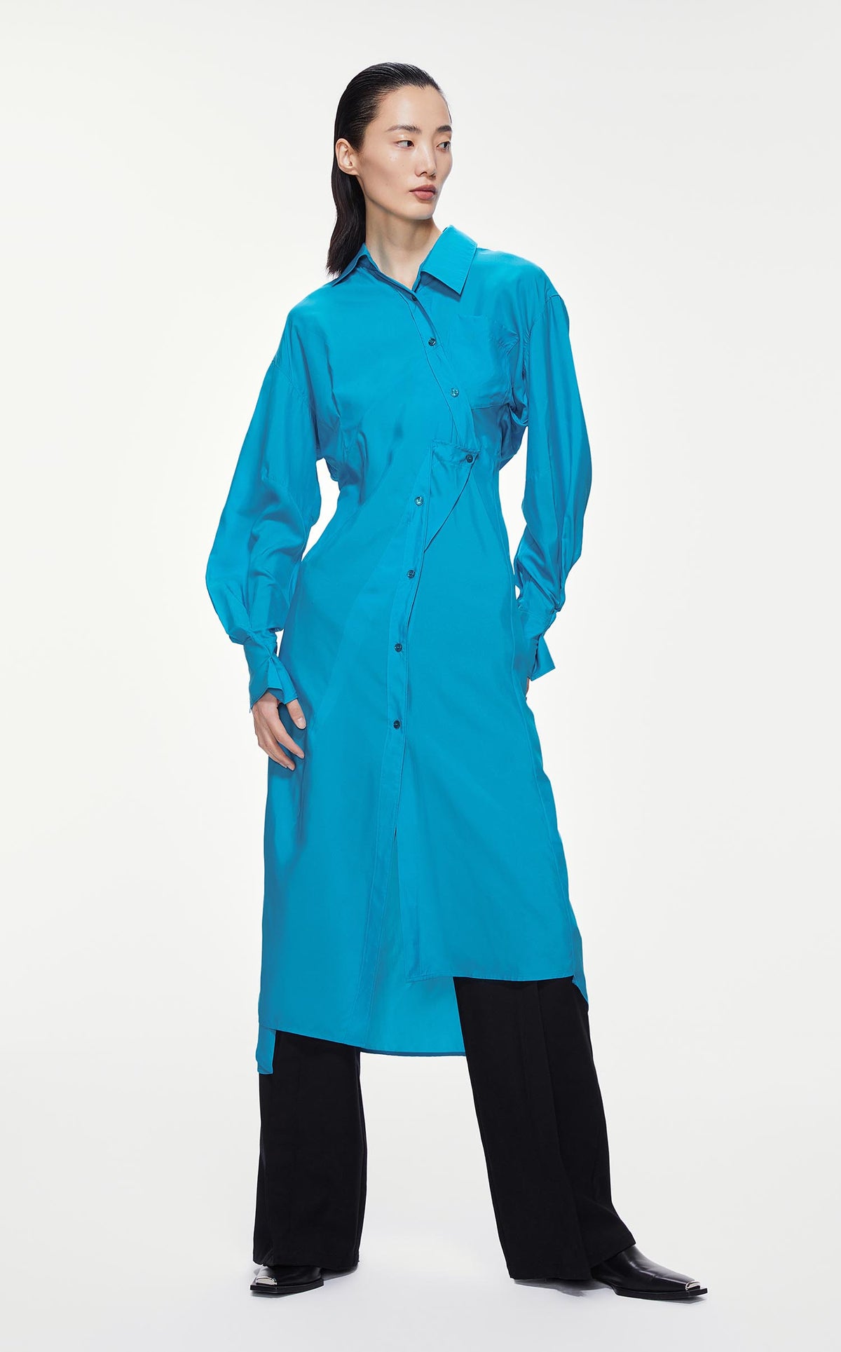 Dresses / JNBY Asymmetric Front Dress (39% Mulberry Silk) Blue