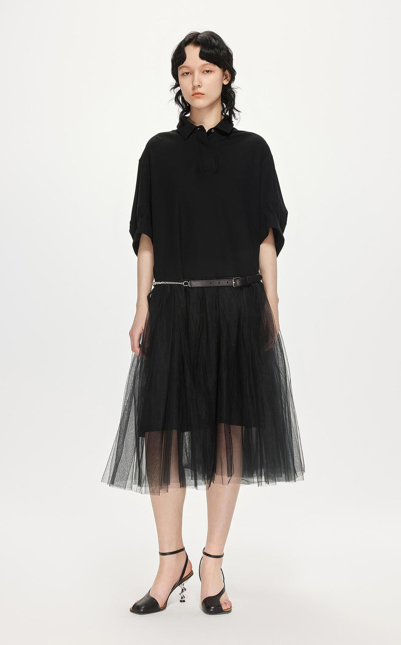 Dresses / JNBY Polo Style Patched Mid-Sleeve Gauze Dress Black