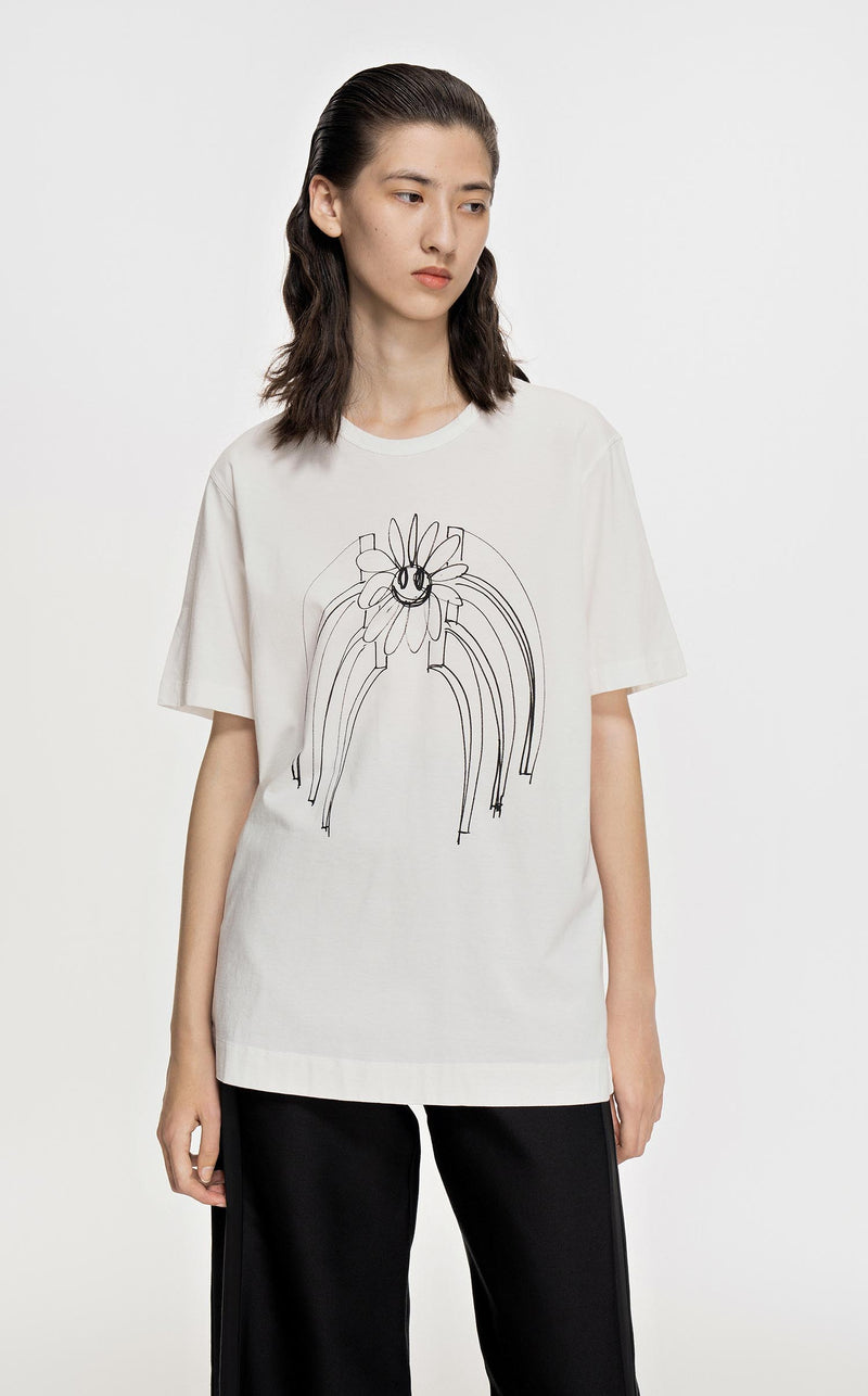 T-Shirt / JNBY Crewneck Graffiti Short Sleeve T-Shirt (100% Cotton) White XS