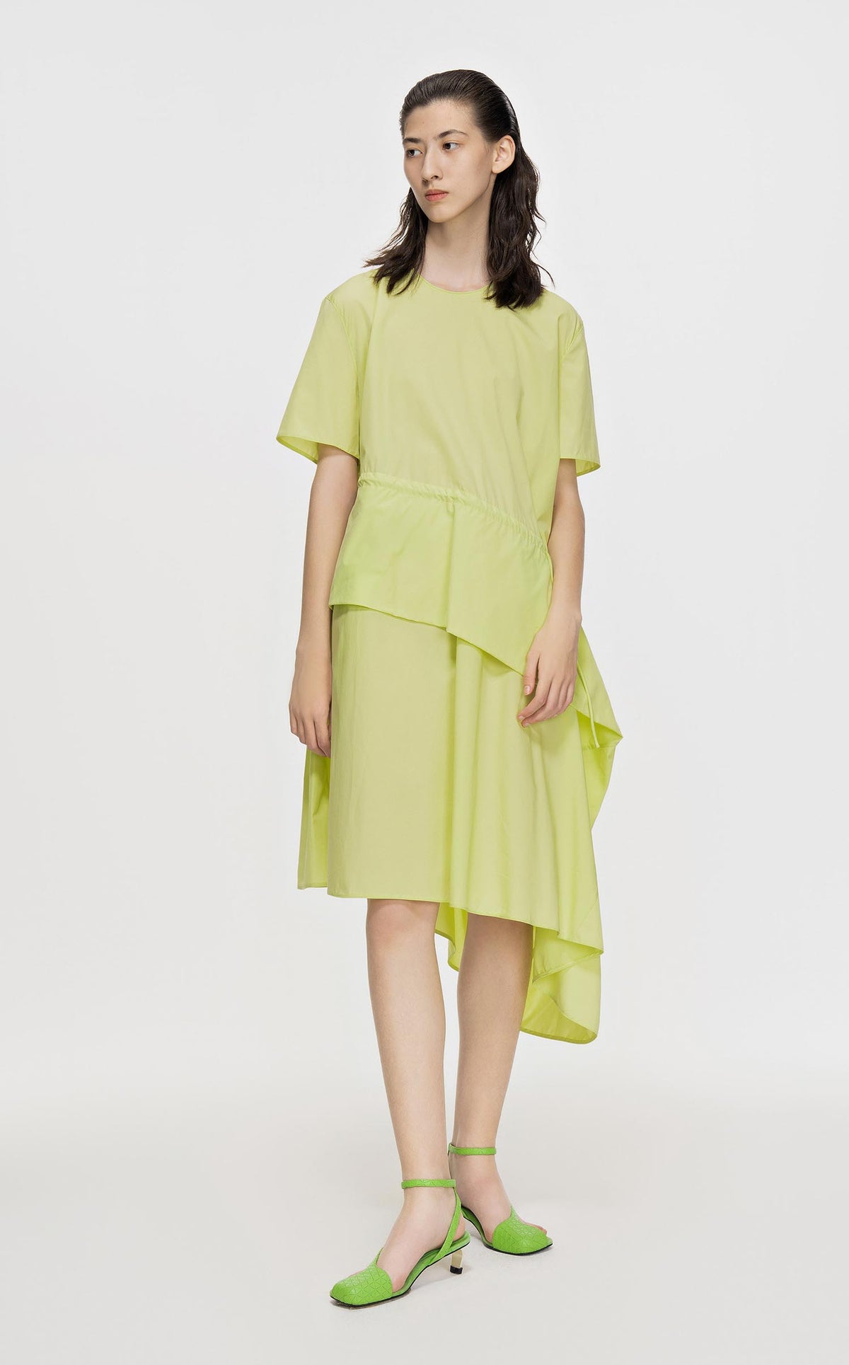 Dresses / JNBY Crewneck Layered Short Sleeve Dress (100% Cotton) Yellow XS