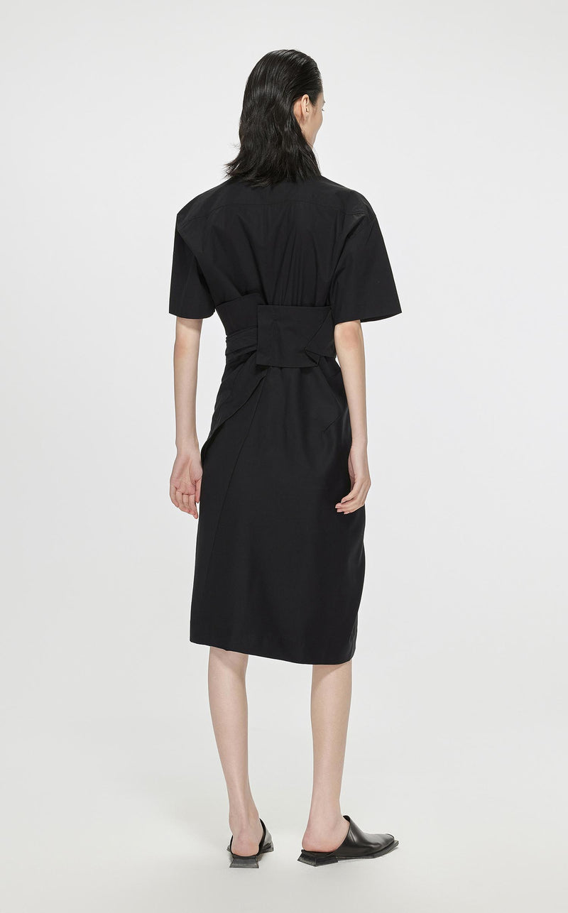 Dresses / JNBY Solid Front Pleated Short Sleeve Dress (100% Cotton)
