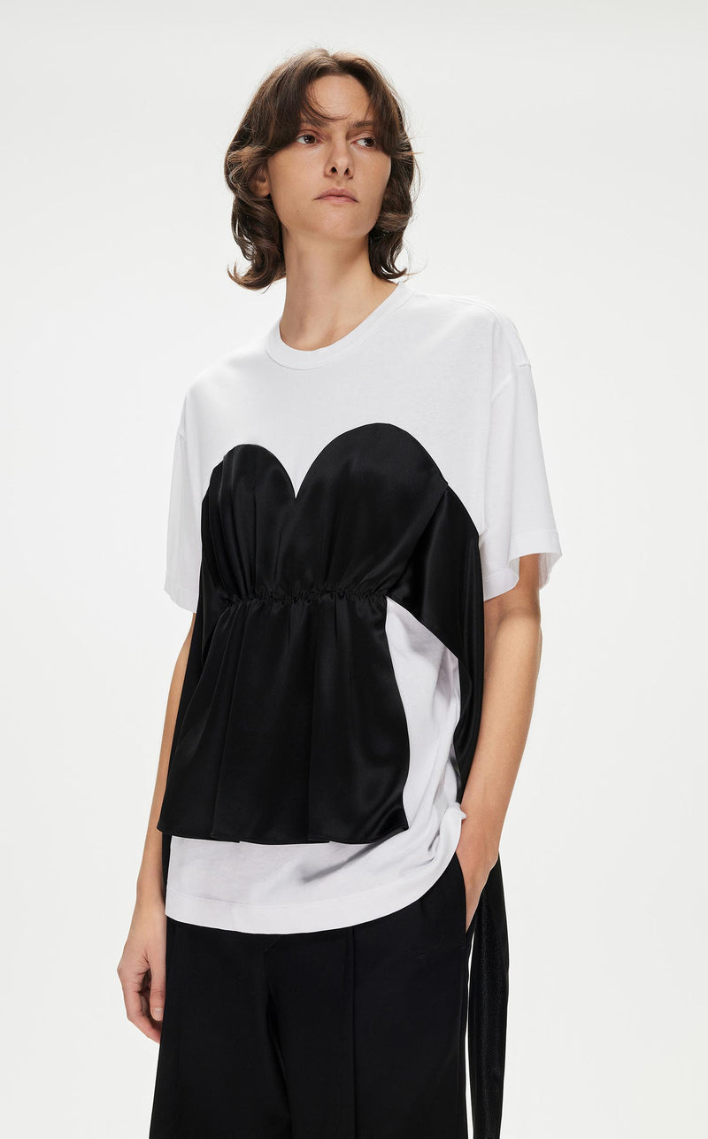 T-Shirt / JNBY Loose Fit Patchwork Short Sleeve T-Shirt with Tassel (100% Cotton) White