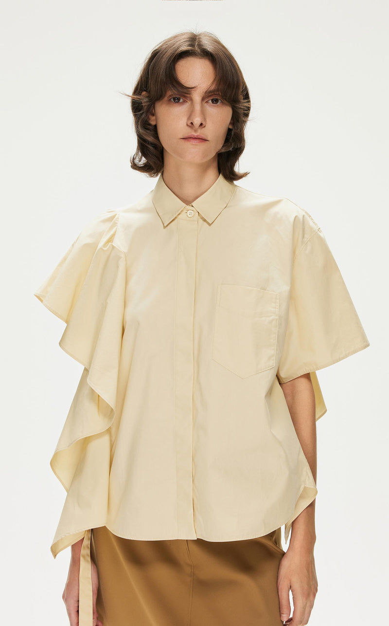 Shirt / JNBY Solid Asymmetric Short Sleeve Shirt (100% Cotton) Beige