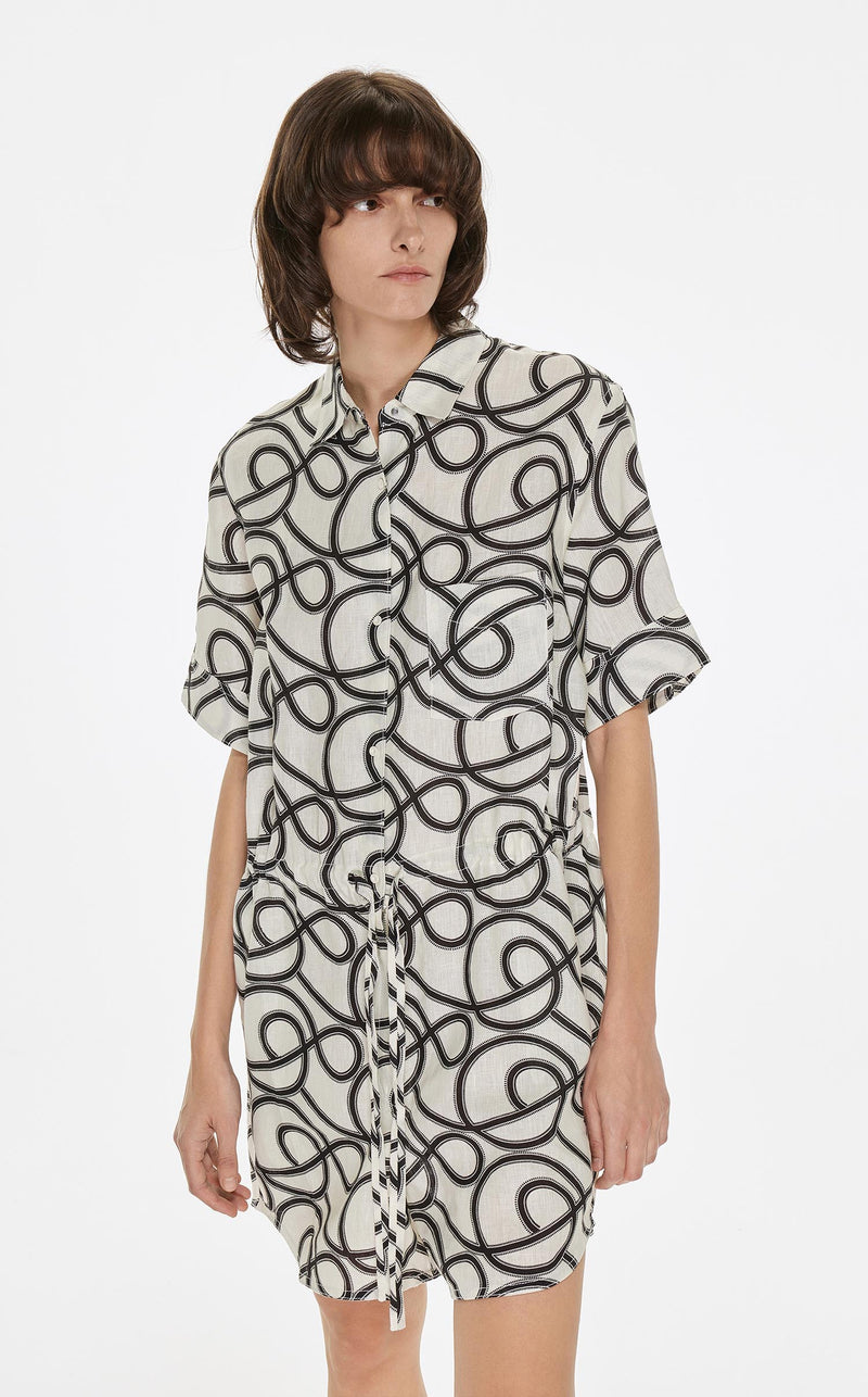 Jumpsuits / JNBY Twisted-Line Print Linen Short Sleeve Jumpsuit (100% Linen) Black
