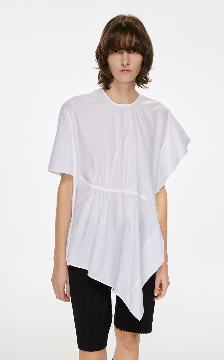 Shirt / JNBY Asymmetric Design Round Neck Short-sleeve Shirt(100% cotton) White