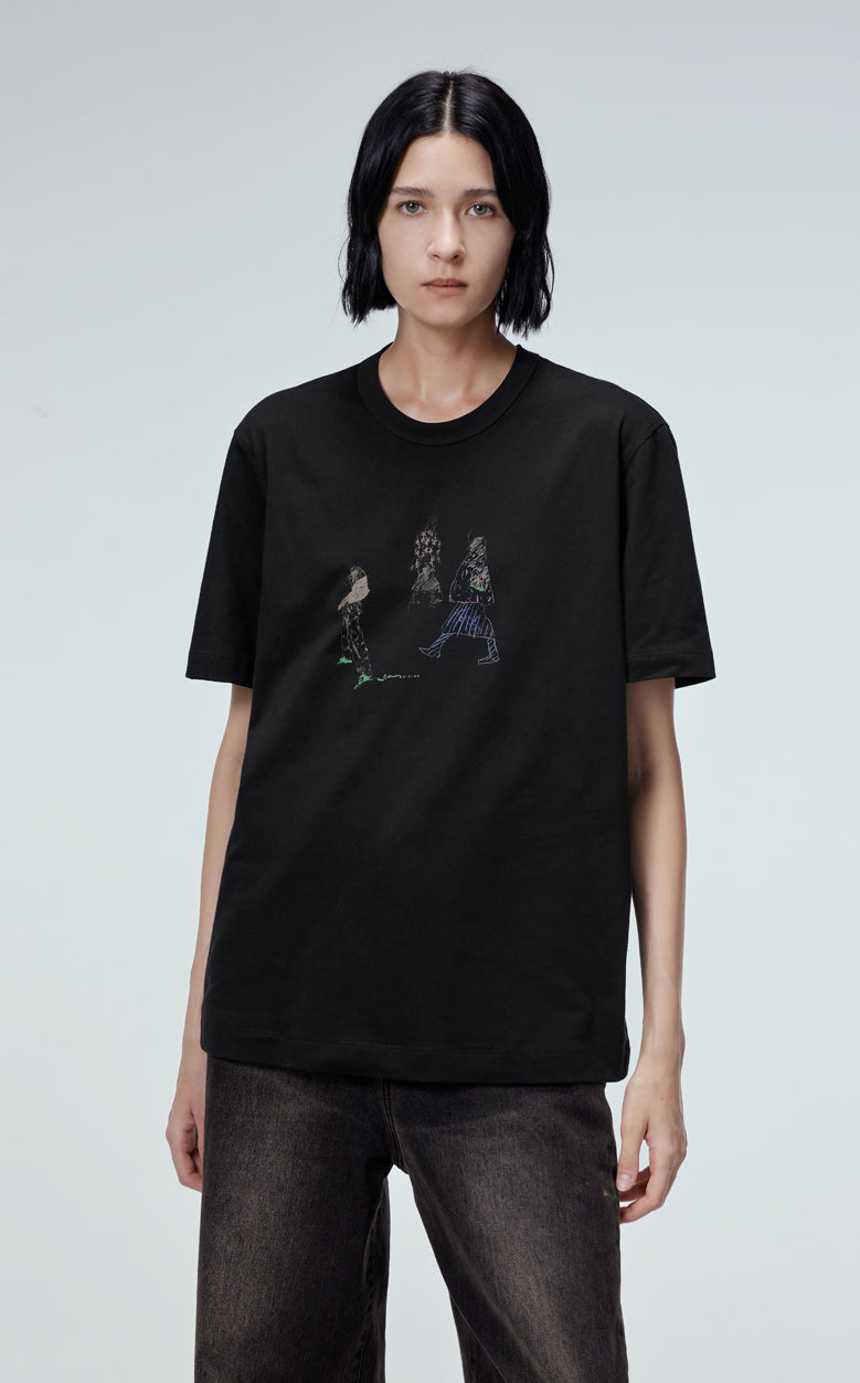 T-shirt / JNBY Funny Illustration Printed Round Neck T-shirt Black