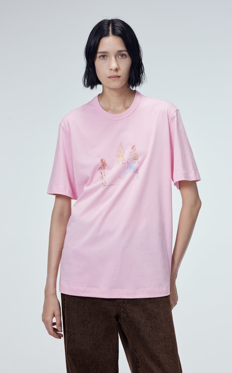 T-shirt / JNBY Funny Illustration Printed Round Neck T-shirt Pink
