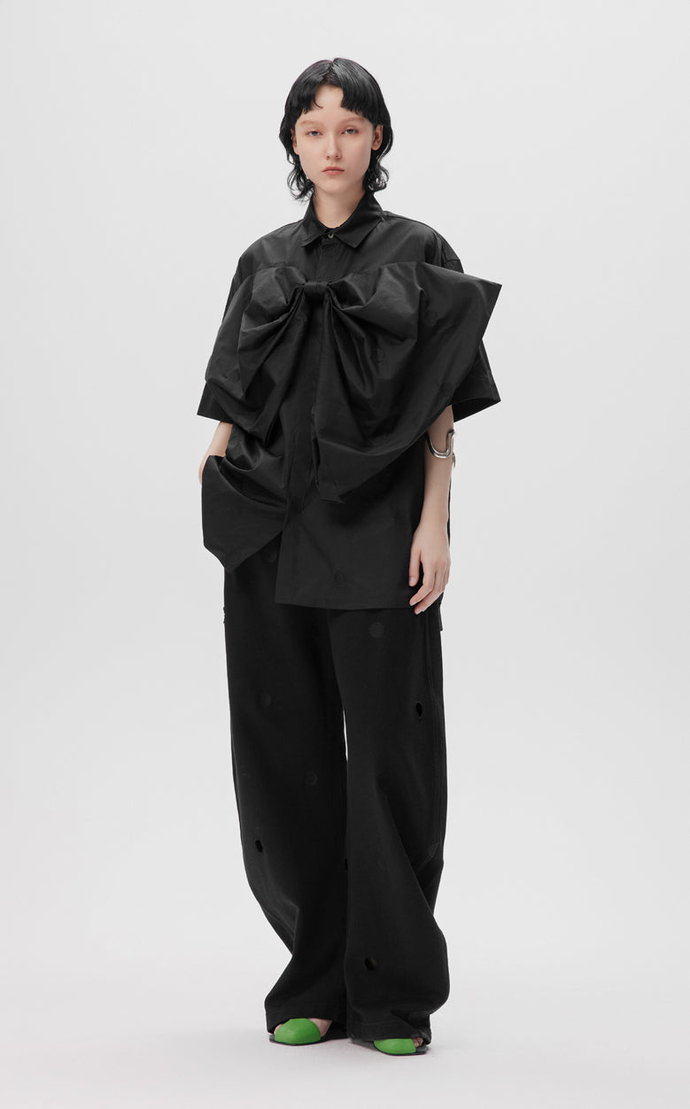 Shirt / JNBY Polka Dot Bow Loose Fit Cotton Shirt(100% cotton) Black
