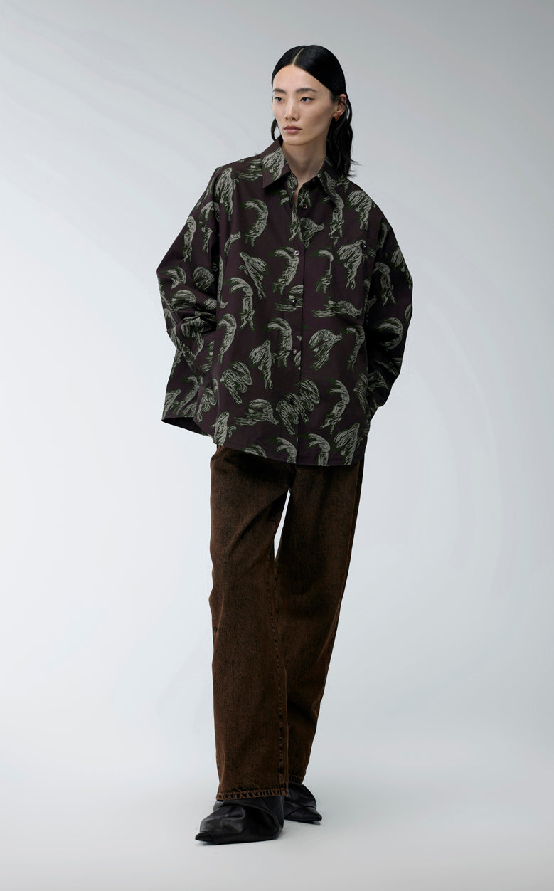 Shirt / JNBY Windblown Rabbit Cotton Oversize Print Shirt(100% cotton) Brown