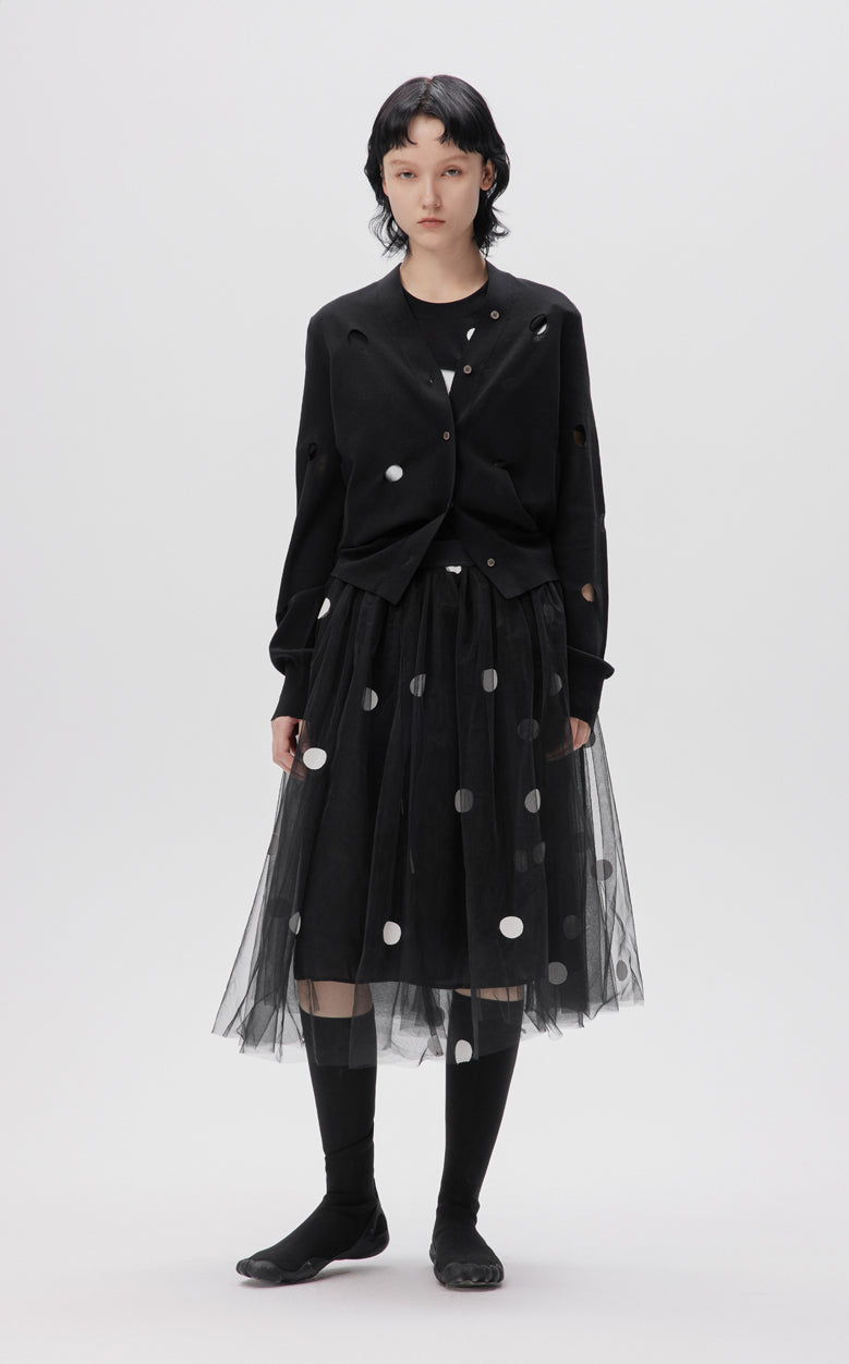Sweater / JNBY Long-Sleeve Cutout Polka-Dot Cardigan Sweater Black