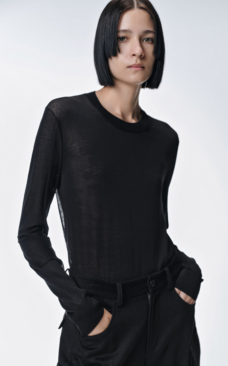 Sweater / JNBY All-match Round Neck Long-sleeved Sweater(100% cotton) Black