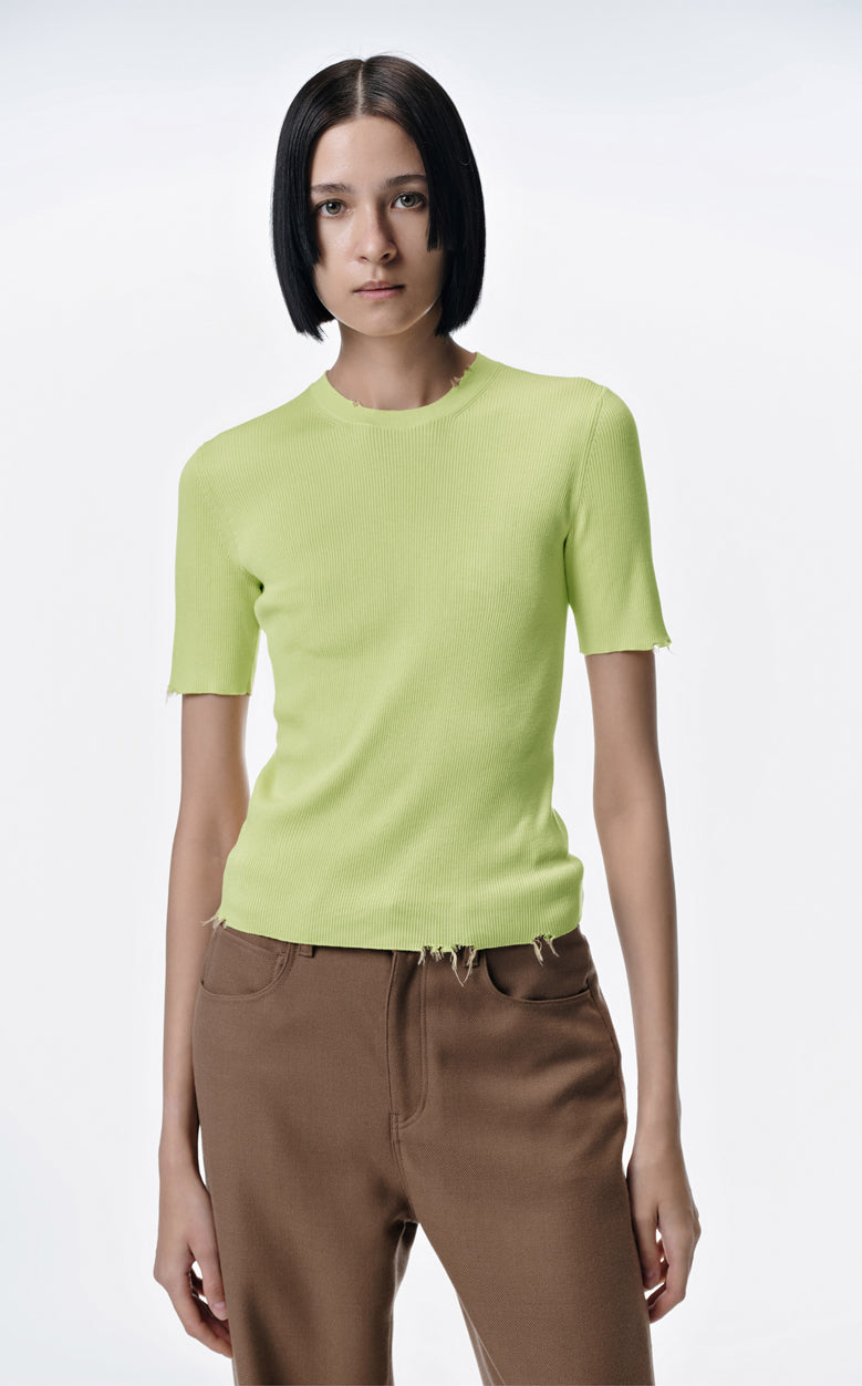 Sweater/ JNBY 100% Silk Round Neck Short-Sleeved Sweater SoftYellow
