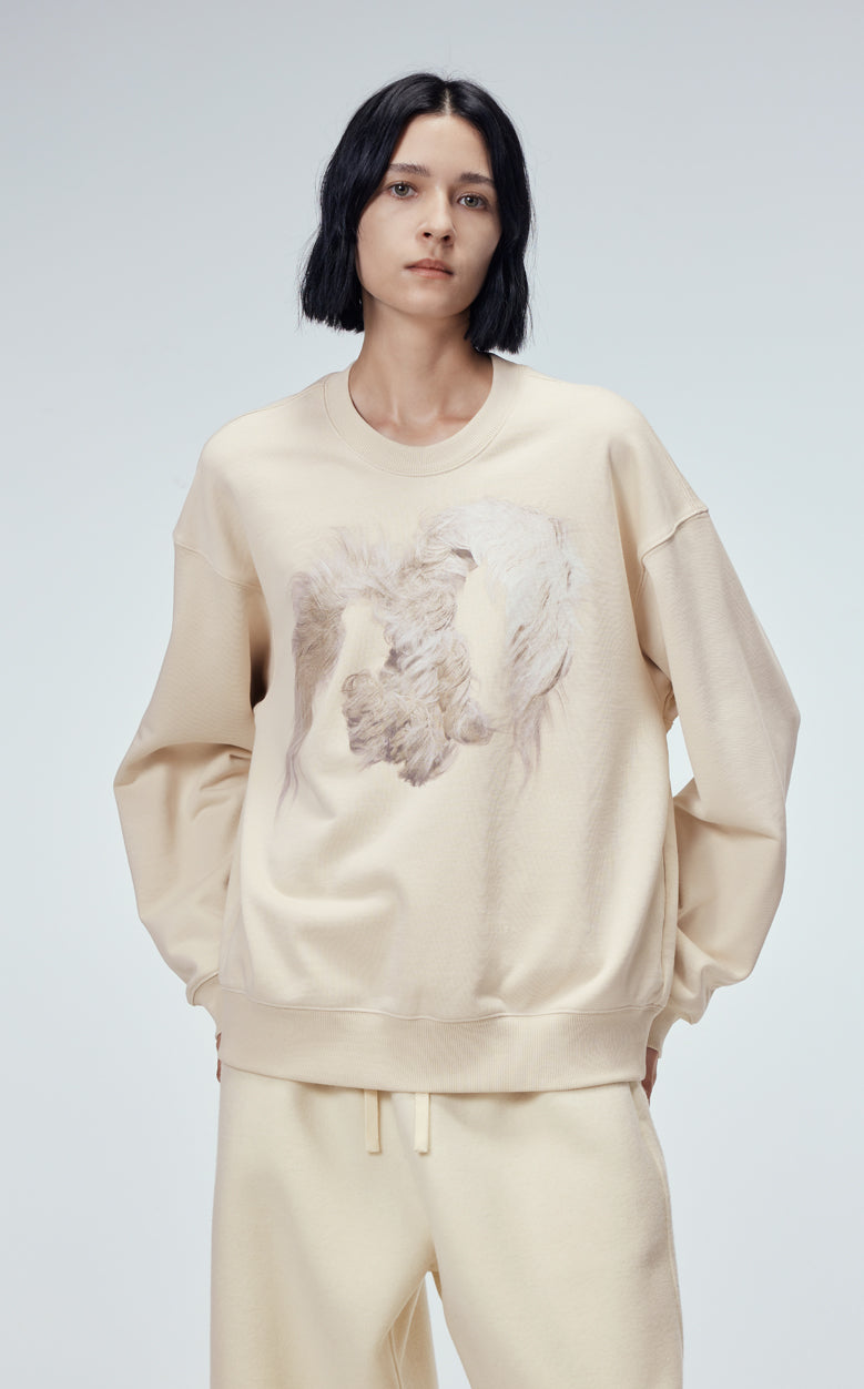 Sweatshirt / JNBY Windblown Rabbit Pattern Loose Fit Round Neck Long Sleeve Sweatshirt White
