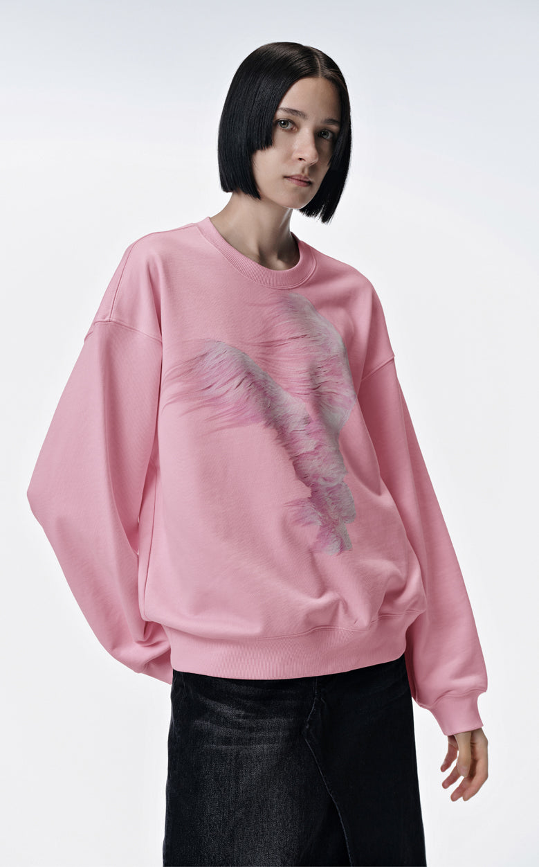 Sweatshirt / JNBY Windblown Rabbit Pattern Loose Fit Round Neck Long Sleeve Sweatshirt Pink
