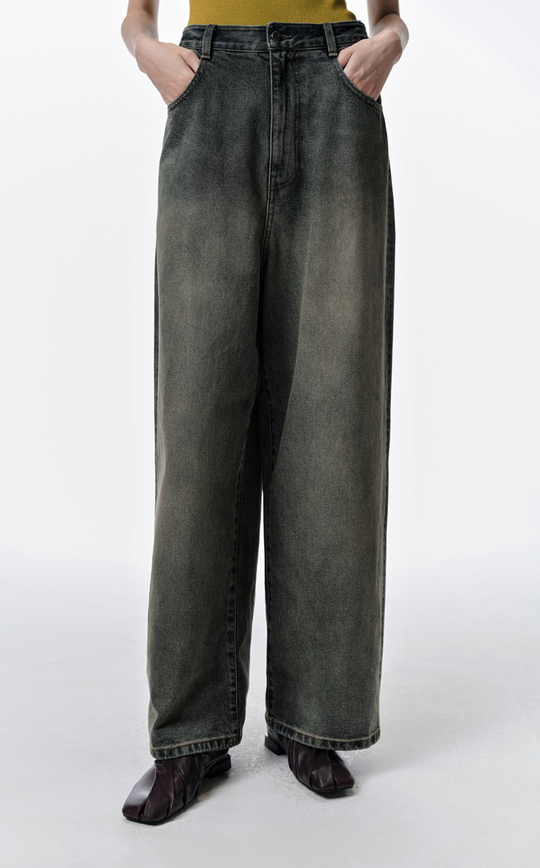 Pants / JNBY Cool Casual Washed Wide-leg Jeans(100% cotton) Khaki