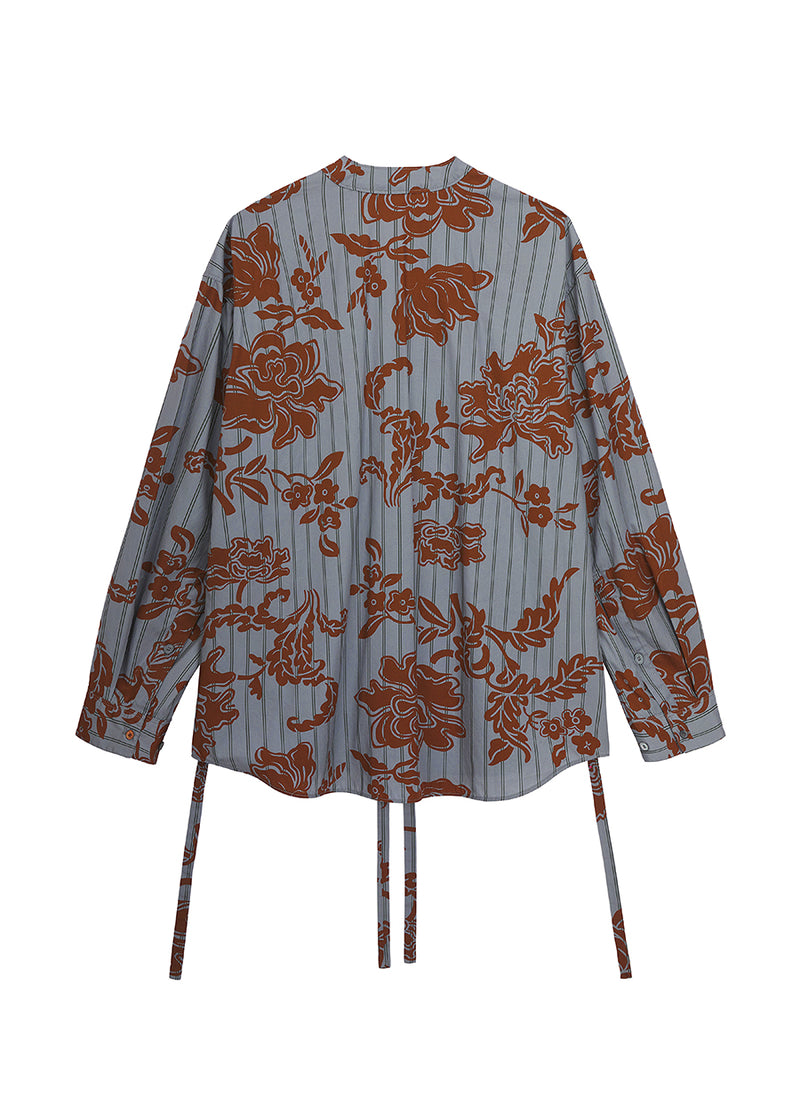Shirt / JNBY Cotton Loose Fit V-neck Long-sleeved Print Shirt