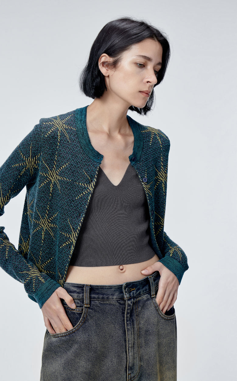 Sweater / JNBY Star Print Retro Round Neck Sweater Blue