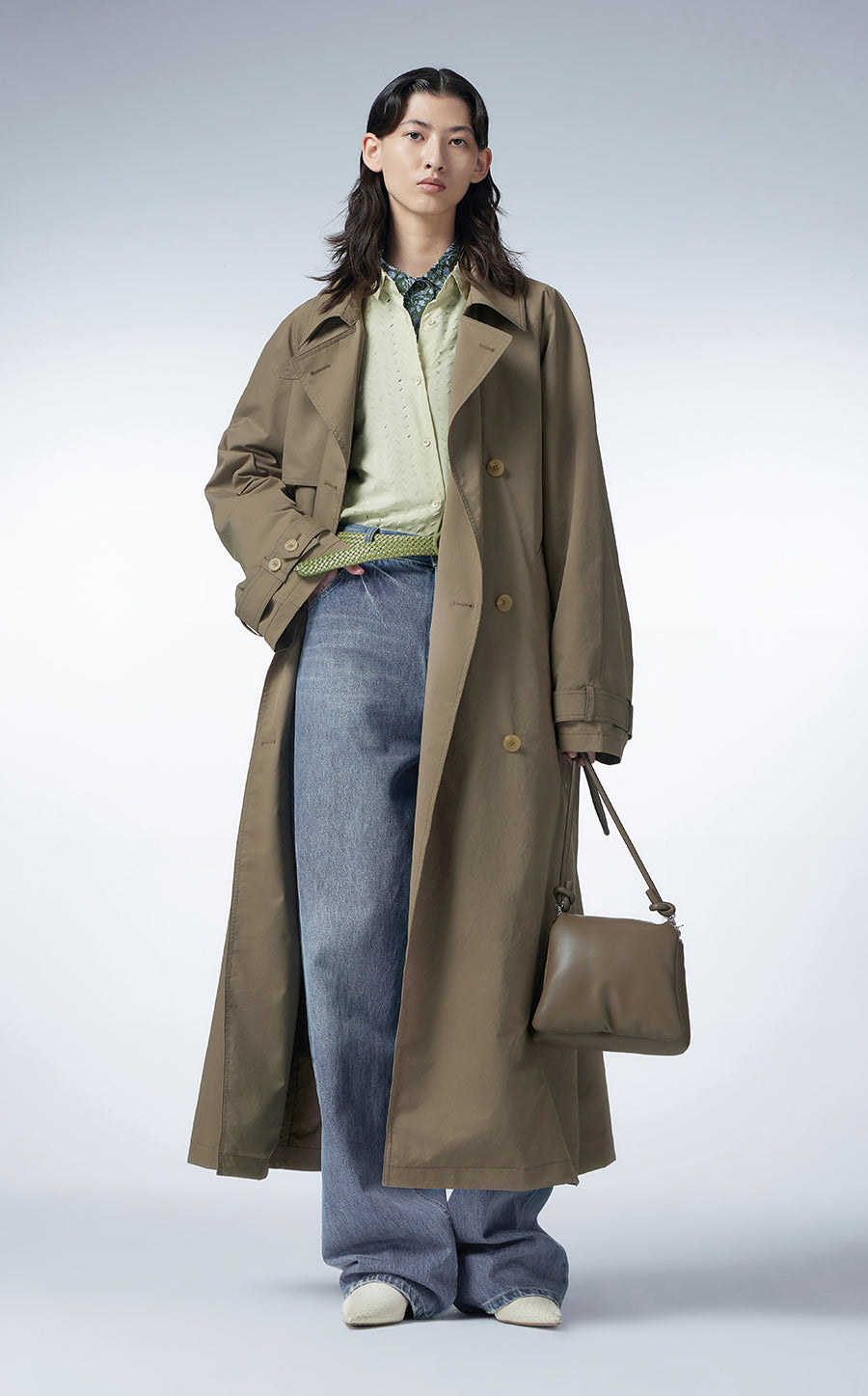 Coat / JNBY Solid Long Trench Coat Green