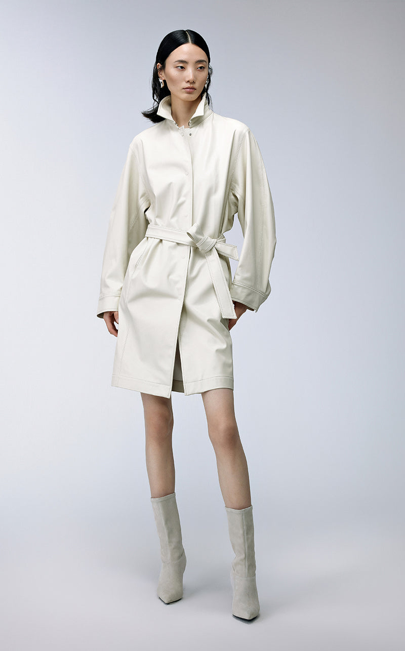 Coat / JNBY Polyurethane Leather Long Coat White
