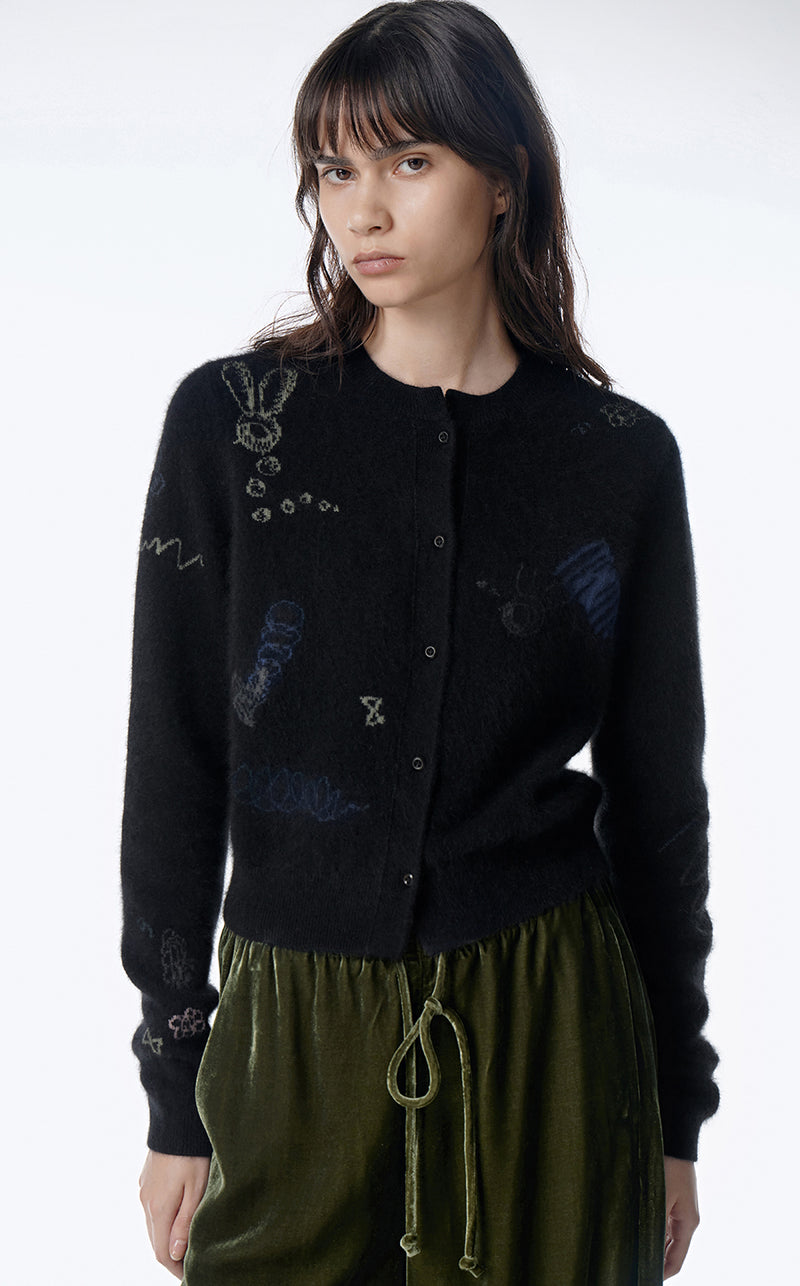 Sweater / JNBY Slim Fit Print Cardigan Sweater Black