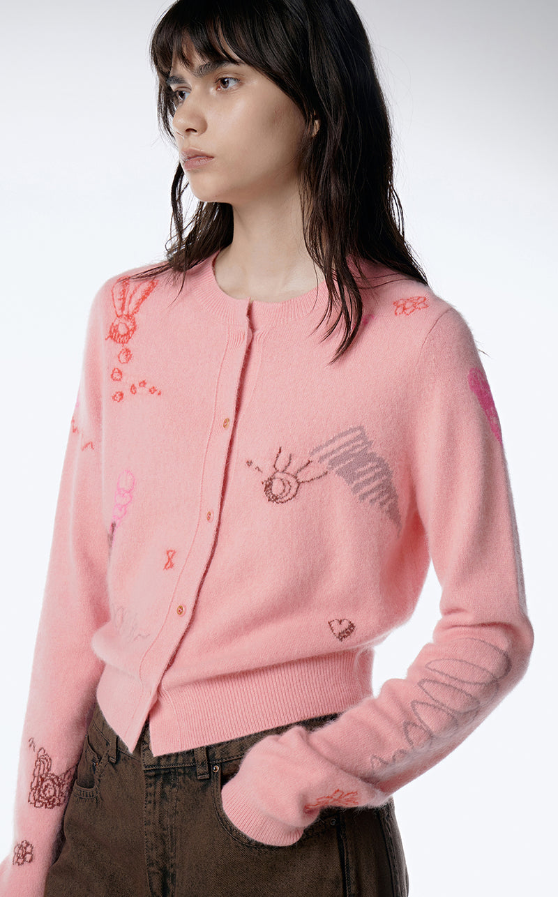 Sweater / JNBY Slim Fit Print Cardigan Sweater Pink