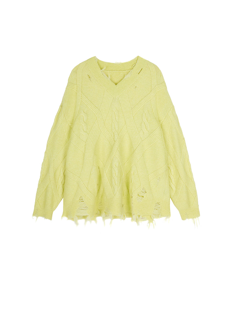 Sweater / JNBY Relaxed V-neck Sweater in Twist Knit Yellow