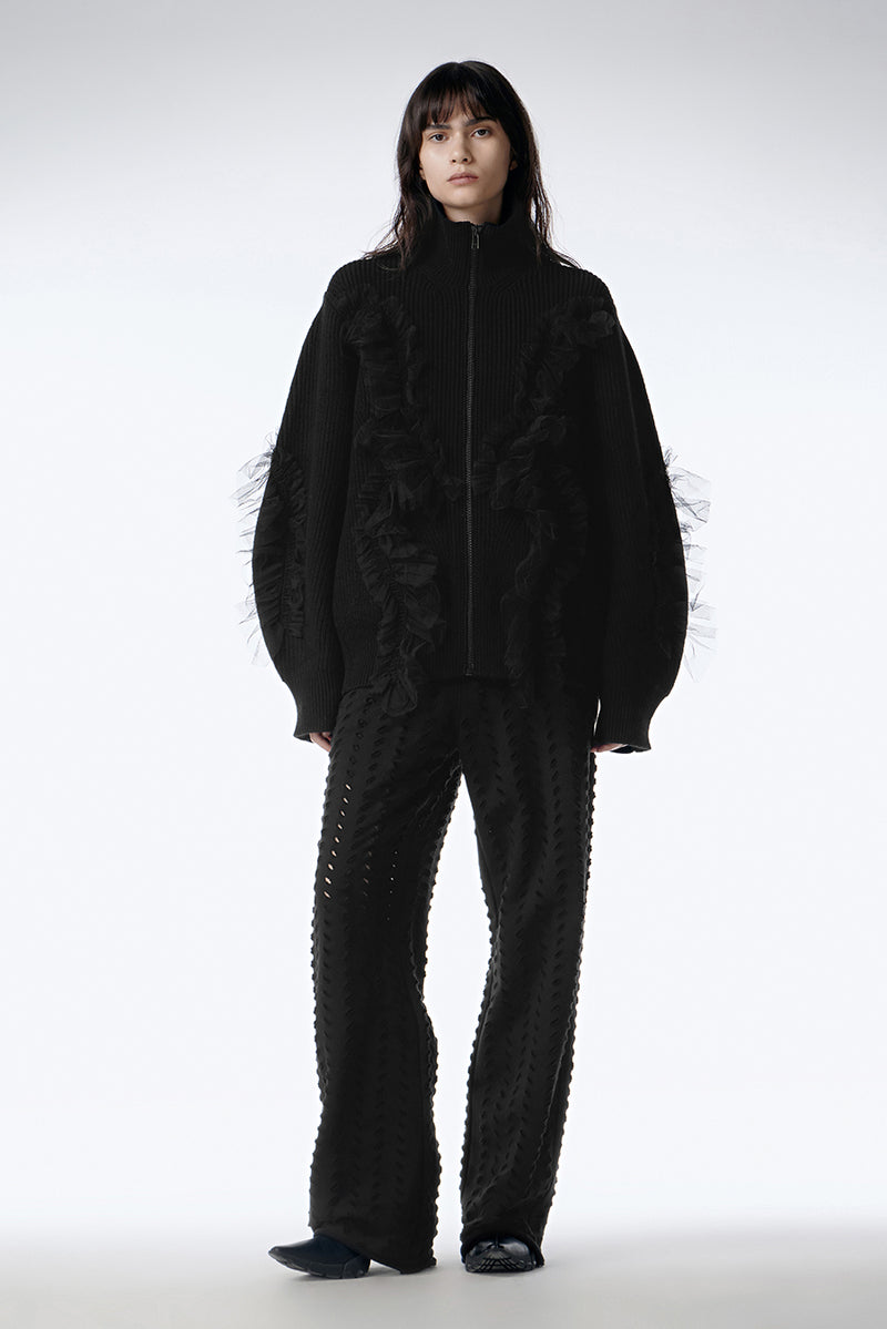 Sweater / JNBY Relaxed Wool Cardigan in Mesh Design