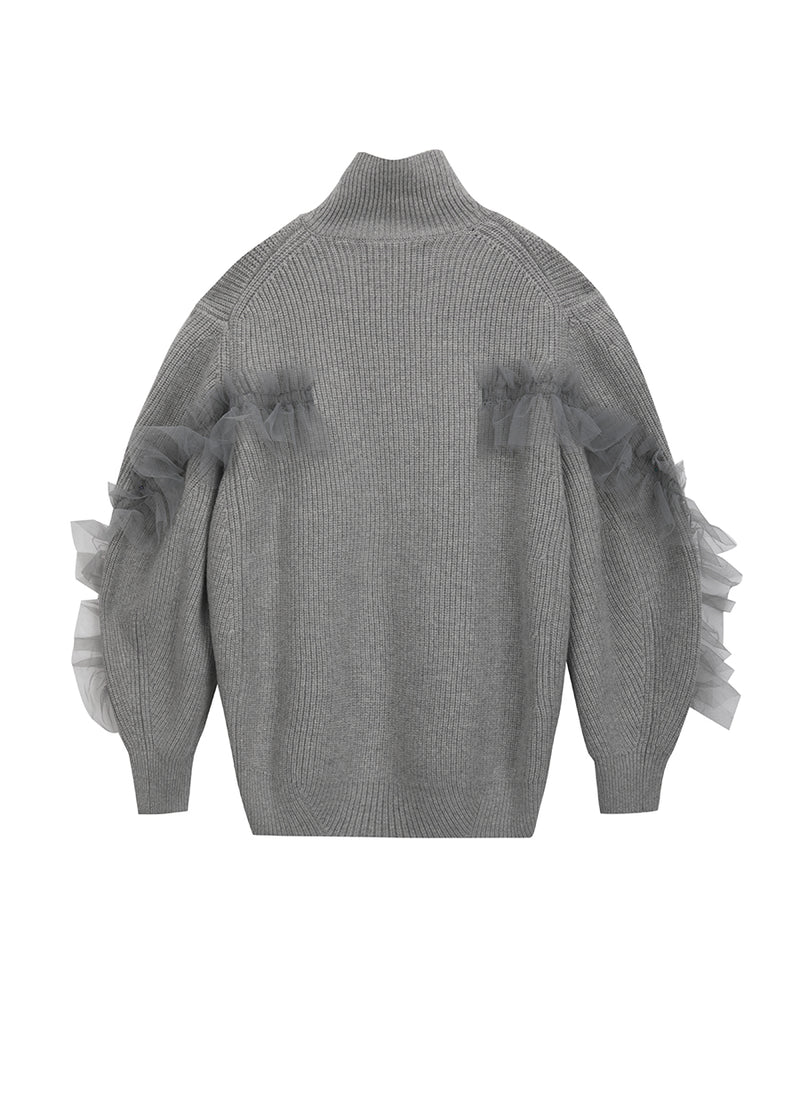 Sweater / JNBY Relaxed Wool Cardigan in Mesh Design