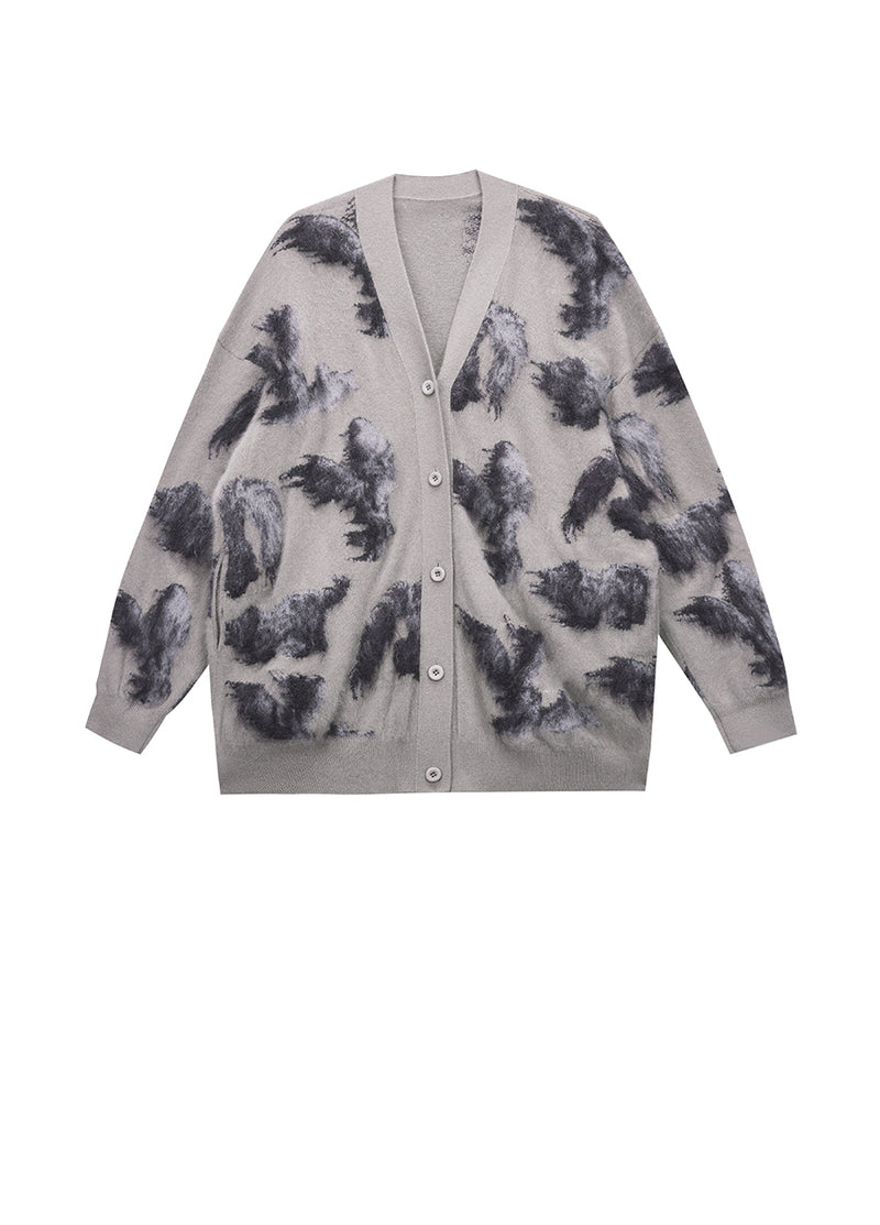 Sweater / JNBY Relaxed V-neck Rabbit Print Cardigan Gray