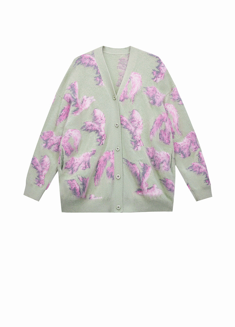 Sweater / JNBY Relaxed V-neck Rabbit Print Cardigan Green