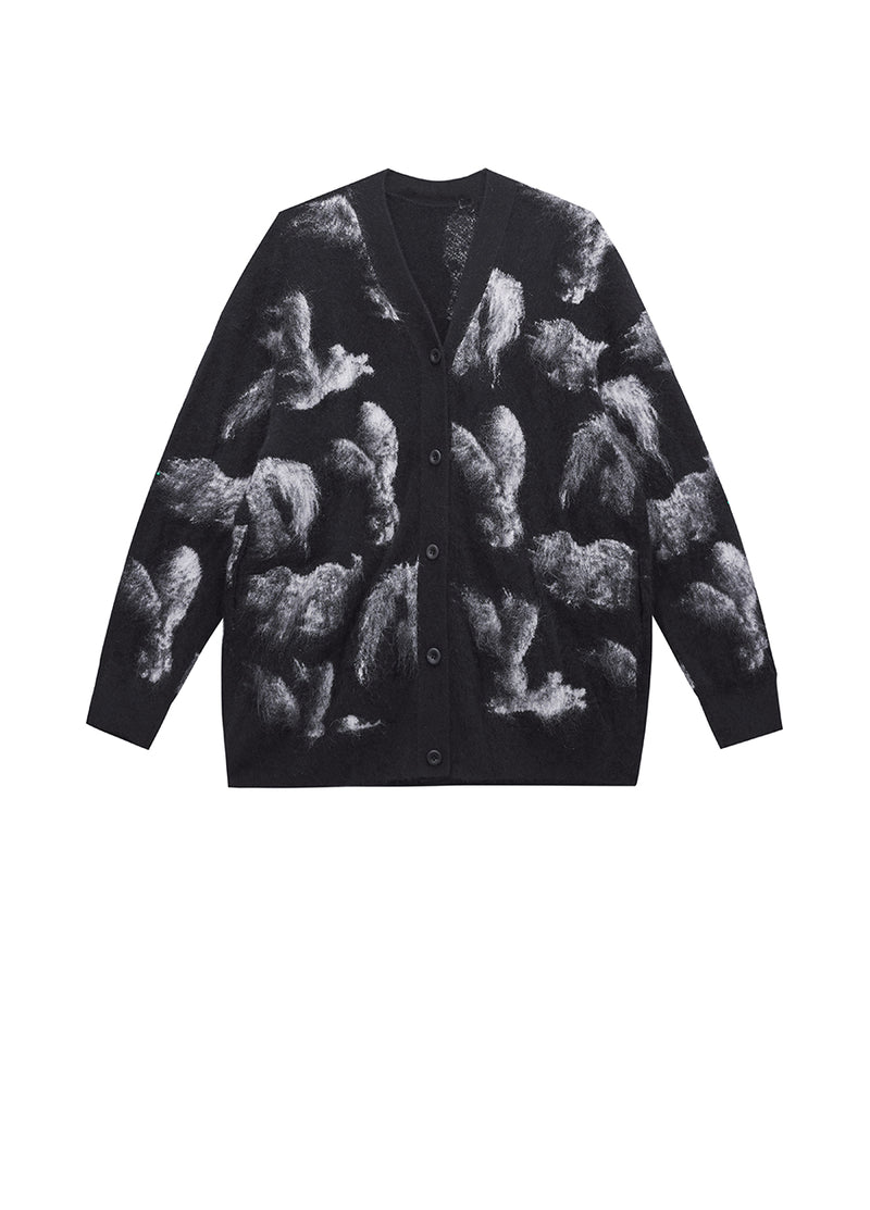 Sweater / JNBY Relaxed V-neck Rabbit Print Cardigan Black