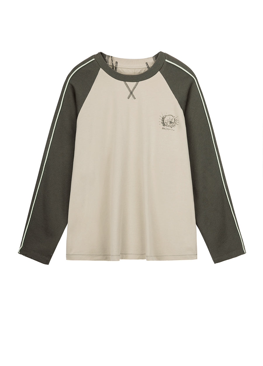 Sweatershirt / JNBY Raglan Sleeve Letter Print Cotton Sweatershirt Khaki
