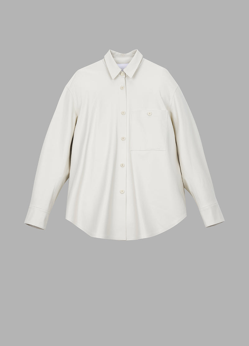 Coat / JNBY Faux Leather Coat in Shirt Style White