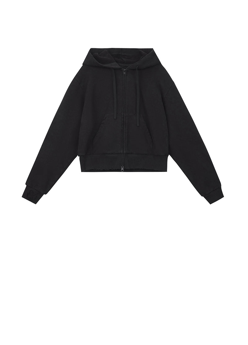 Sweatershirt / JNBY Relaxed Cotton Zip Hoodie Sweatershirt Black