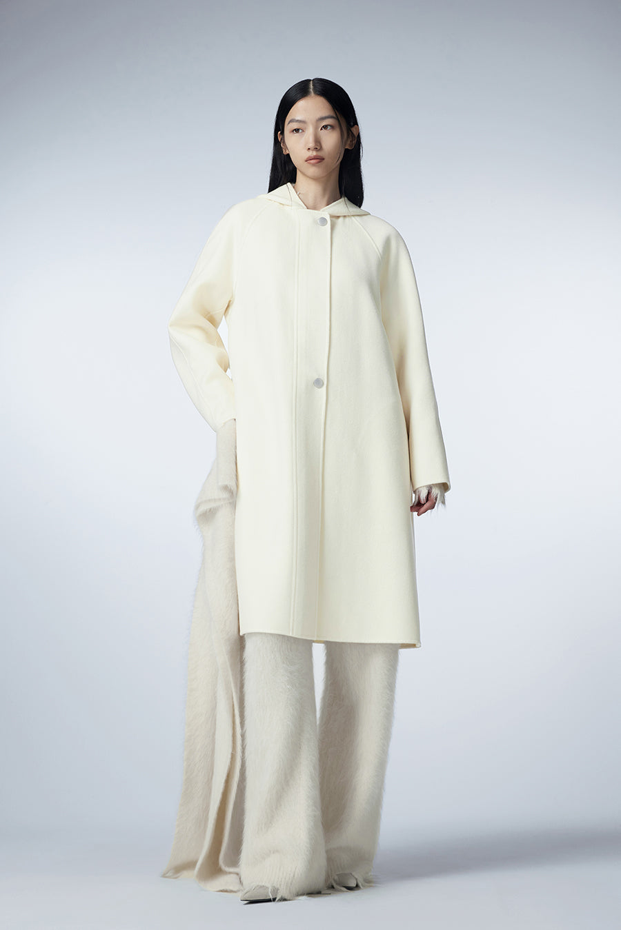 Coat / JNBY Knee-length Hooded Wool Coat White