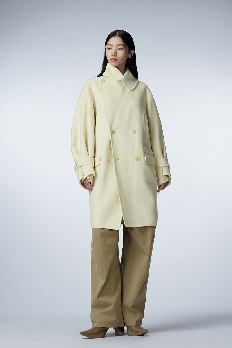 Coat / JNBY Loose-fit Notched-collar Wool Coat LightYellow