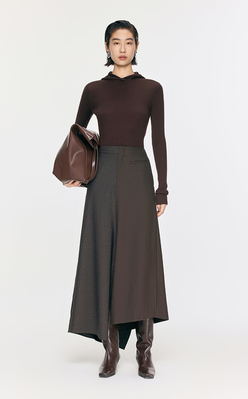 Sweater / JNBY Slim-Fit Hooded Wool Sweater Brown